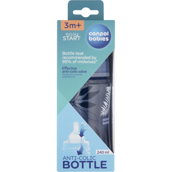 Пляшечка для годування Canpol babies Easystart Gold, антиколікова, з широким отвором, 240 мл, блакитний (35/240_blu) - Pampik - 3