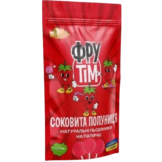 Натуральные леденцы на палочке Фрутім, клубника, 50 г - Pampik