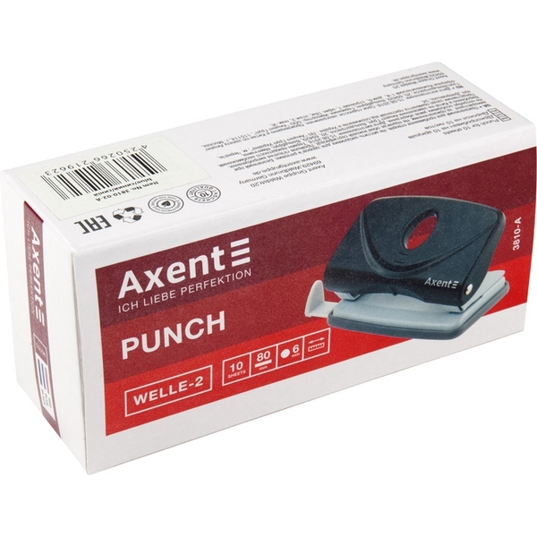 Дырокол для бумаги Axent Welle-2 с пластиковым верхом 10 листов красный (3810-06-A) - Pampik - 5