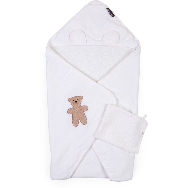 Рушник з капюшоном Childhome Terry Teddy, 80x80 см, білий (CCBCJMTB) - Pampik