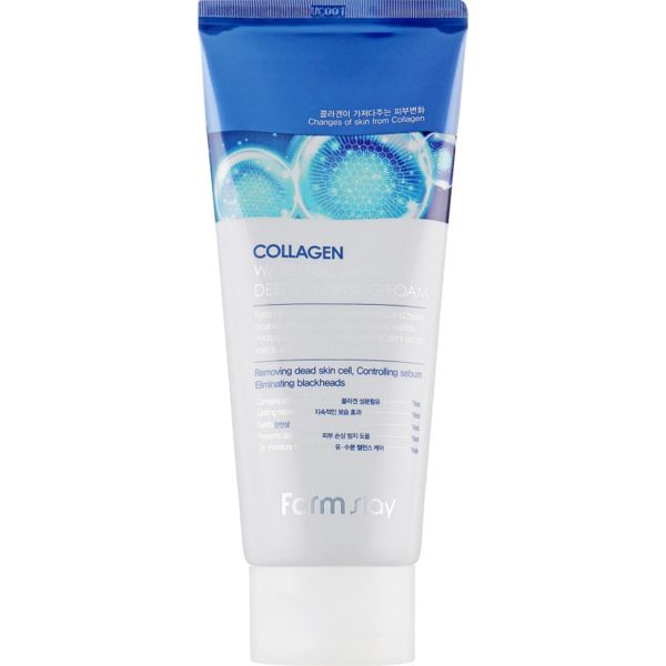 Пінка для вмивання FarmStay Collagen Water Full Moist Deep Cleansing Foam, з колагеном, 180 мл - Pampik