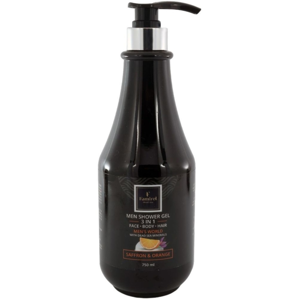 Шампунь-гель для душа Famirel Men's World 3 в 1 с шафраном, апельсином и минералами Мертвого моря, 750 мл - Pampik