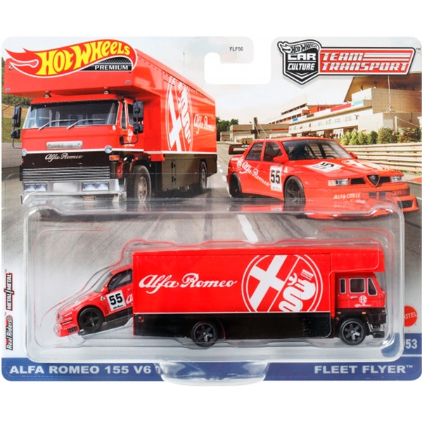 Колекційна модель машинки Hot Wheels Car Culture Alfa Romeo 155 V6 та транспортера Fleet Flyer (FLF56/HKF42) - Pampik