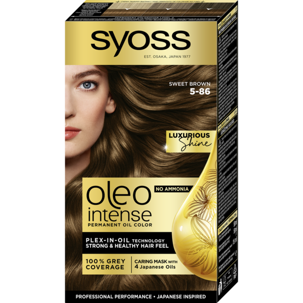 Стойкая краска для волос Syoss Oleo Intense 5-86 карамельный каштановый, 115 мл - Pampik