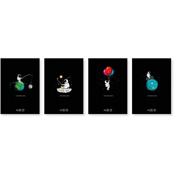 Блокнот для записей Student Космонавт с удочкой, А6, в клеточку, склейка, 80 л. (A6-GB-080-830K) - Pampik - 2