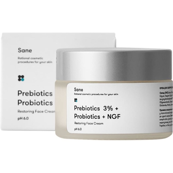 Крем для обличчя Sane Prebiotics 3% + Probiotics + NGF, з пробіотиками, 30 мл - Pampik