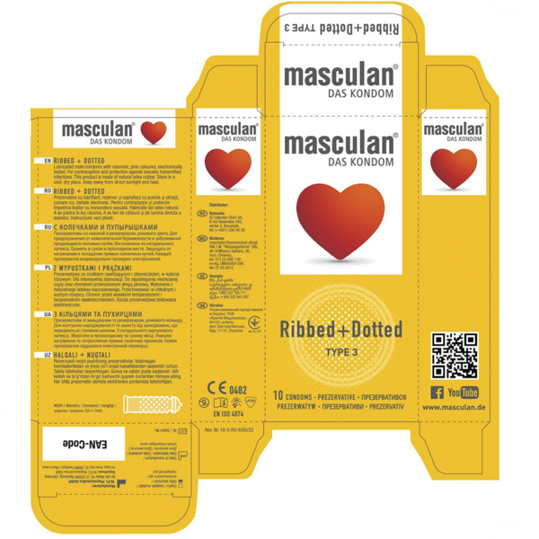 Презервативы Masculan Ribbed+Dotted, Тип 3 с кольцами и пузырьками, 10 шт. - Pampik - 2