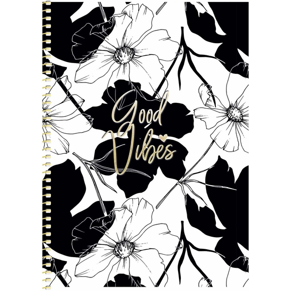 Зошит для записів Genius А5, в клітинку, спіраль, 80 л., Квіти чорно-білі (B5-SC-080-6084K) - Pampik