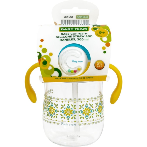 Поильник Baby Team с силиконовой трубочкой и ручками, 300 мл, ранжевый с синим (5040) - Pampik - 4