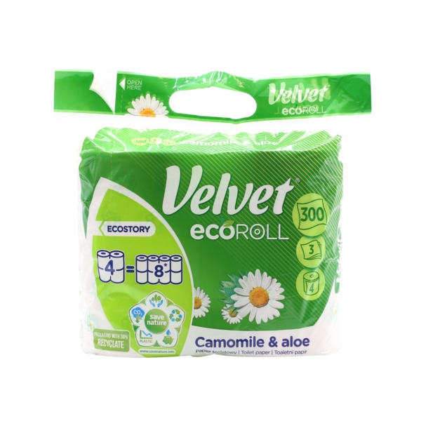 Туалетная бумага Velvet Camomile&Aloe Eco Roll, трехслойная, 4 рулона - Pampik