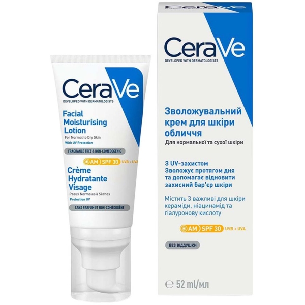 Дневной увлажняющий крем CeraVe для нормальной и сухой кожи лица с SPF 30, 52 мл (MB525400) - Pampik - 5