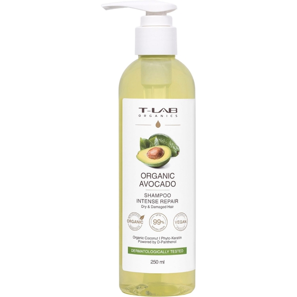 Шампунь T-LAB Organics Organic Avocado Intense Repair для сухого та пошкодженого волосся, 250 мл - Pampik