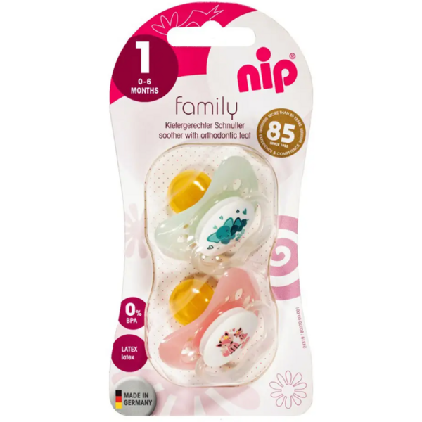 Пустышка Nip Моя семья №1, Д, 0-6 мес., латекс, слоник и лисичка, 2 шт. (38676-51) - Pampik - 2