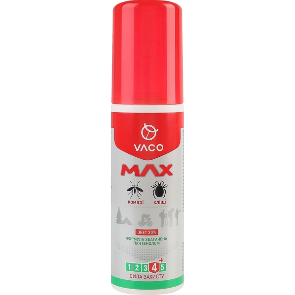 Спрей от комаров клещей и мошек Vaco Max Deet 30% с пантенолом 80 мл - Pampik