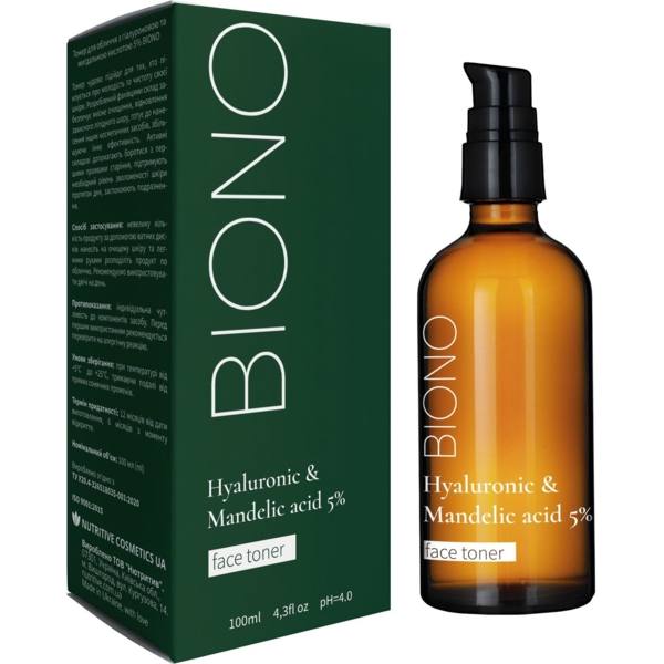 Тонер для лица Biono с гиалуроновой и миндальной кислотой 5% Hyaluronic&Mandelic Acid, 100 мл (4820267050466) - Pampik