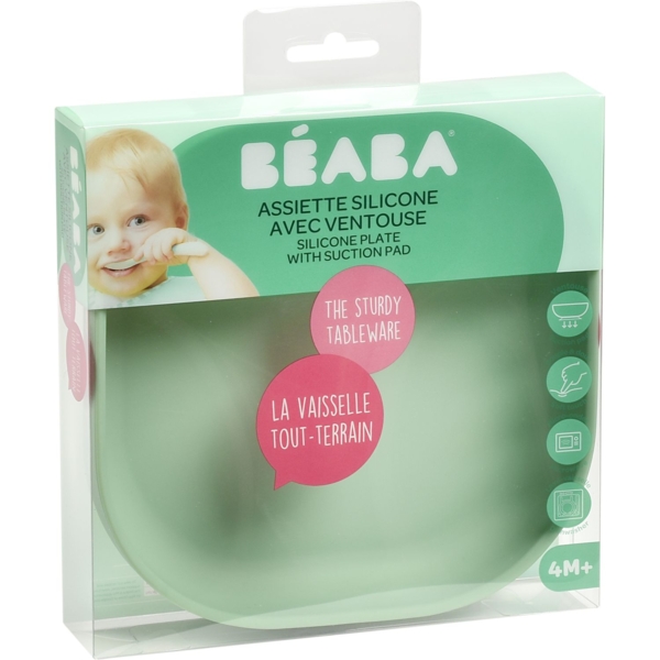 Силіконова тарілка на присосці Beaba Silicone Suction Plate, зелена (913551) - Pampik - 2