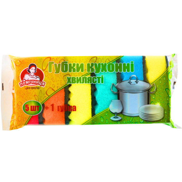 Губки кухонные Помічниця Волнистые, 5+1 шт. - Pampik