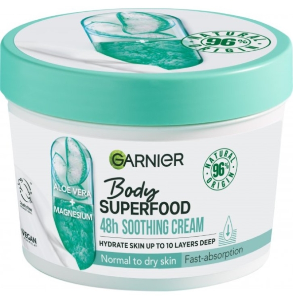 Успокаивающий увлажняющий крем Garnier Body Superfood Алоэ, для нормальной и сухой кожи, 380 мл - Pampik