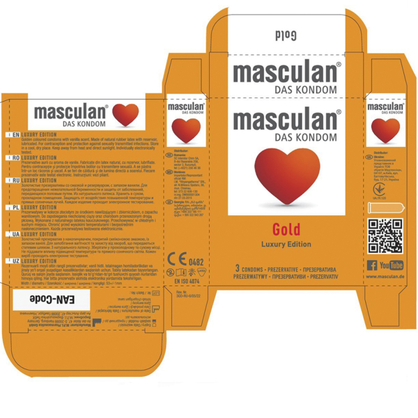 Презервативы Masculan Gold, золотого цвета, 3 шт. - Pampik - 3