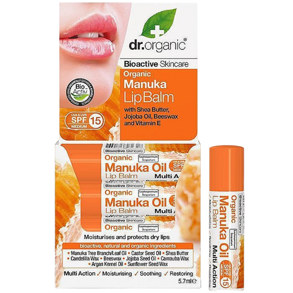 Бальзам для губ з екстрактом меду Dr. Organic Bioactive Skincare Manuka Honey Lip Balm SPF15, 5.7 мл - Pampik
