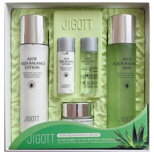 Набір зволожуючий для обличчя Jigott Aloe Aqua Balance Skin Care 3 Set, з алое вера - Pampik