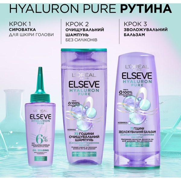 Зволожувальний бальзам для волосся L'Oreal Paris Elseve Hyaluron Pure схильного до жирності, 200 мл - Pampik - 7