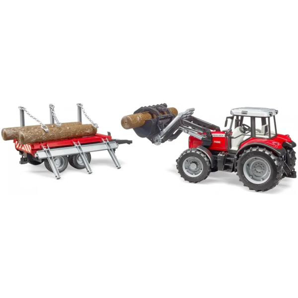 Трактор Bruder Massey Ferguson с погрузчиком и лесным прицепом 1:16 (02046) - Pampik - 2