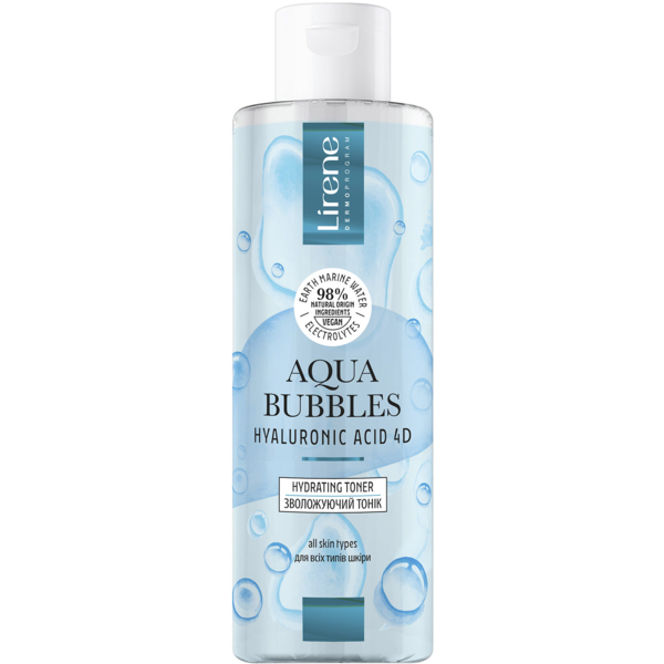 Зволожувальний тонік для обличчя Lirene Aqua Bubbles Hyaluronic Acid 4D Moisturizing Tonic 200 мл - Pampik