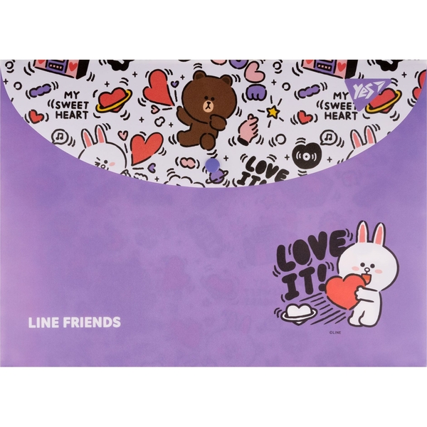 Папка-конверт Yes Line Friends, A4, с кнопкой (492193) - Pampik