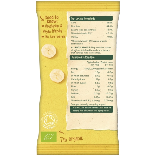 Дитячі фруктові снеки Organix Banana Puffcorn органічні, 40 г (4 шт. х 10 г) - Pampik - 2