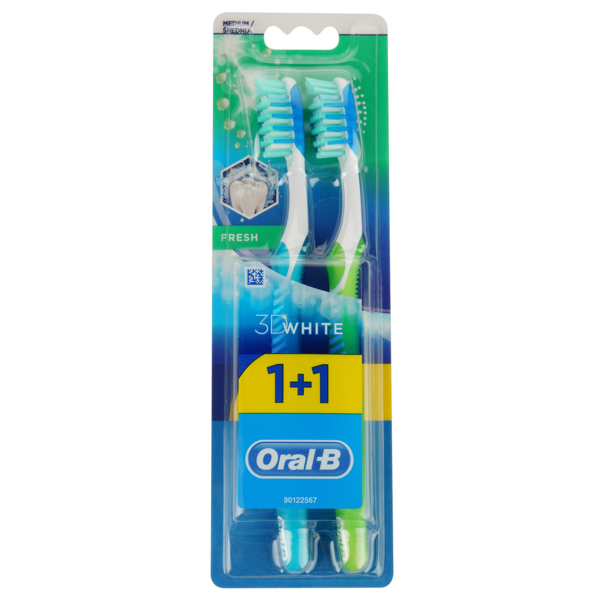 Зубна щітка Oral-B 3D White Fresh середня, салатовий з бірюзовим, 2 шт. - Pampik