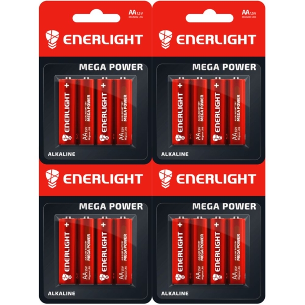 Батарейки Enerlight Mega Power AA, 16 шт. (4 уп. по 4 шт.) - Pampik