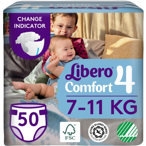 Подгузники на липучках Libero Comfort 4 (7-11 кг), 50 шт. - Pampik