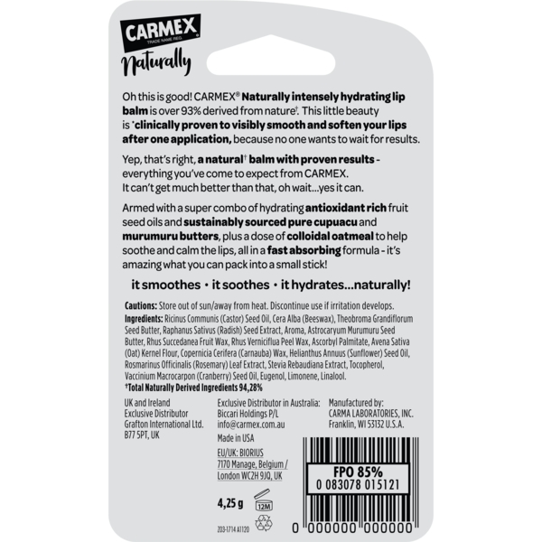 Бальзам для губ в стике Carmex Naturally со вкусом ягод, 4.25 г - Pampik - 4