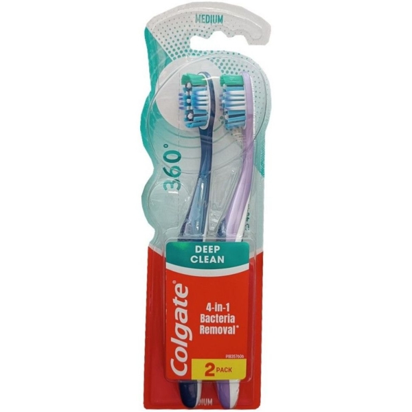 Зубная щетка Colgate 360 Суперчистота всей полости рта, фиолетовая с синим, 2 шт. - Pampik