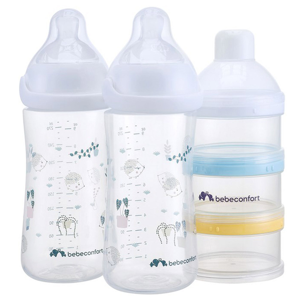 Набор для кормления Bebe Confort: бутылочки Emotion Physio, 270 мл, 2 шт. + диспенсер Urban Garden, белый (3102209180) - Pampik