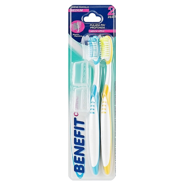 Зубная щетка Benefit Mixed Colours, 2 шт., желтый с синим (BTBMC) - Pampik