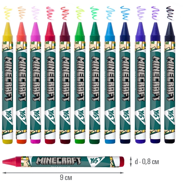 Карандаши Yes Minecraft, восковые, 12 цветов (590142) - Pampik - 3
