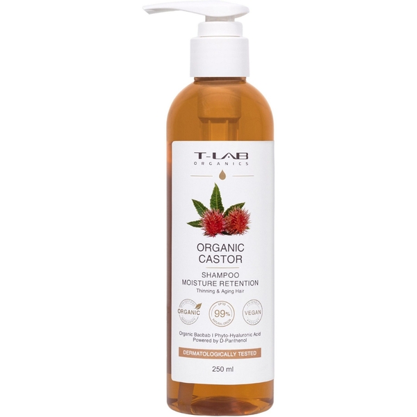 Шампунь T-LAB Organics Organic Castor Moisture Retention для тонких волос, 250 мл - Pampik