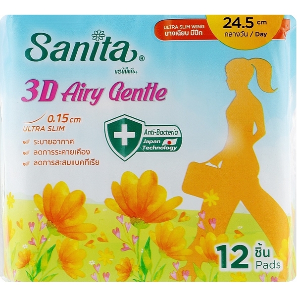 Гигиенические прокладки Sanita 3D Airy Gentle Slim Wing с крылышками 24.5 см 12 шт. - Pampik