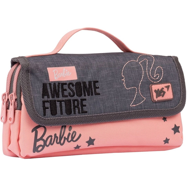 Пенал мягкий Yes PH-2-2 Barbie, 11х20х6 см, серый с розовым (533046) - Pampik