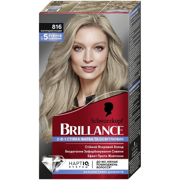 Стійка крем-фарба для волосся Schwarzkopf Brillance 816 благородний блондин, 170 мл - Pampik