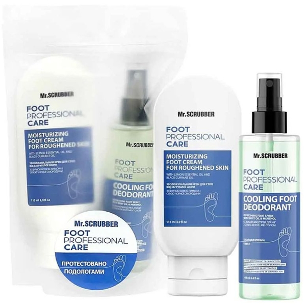 Набор для стоп Mr.Scrubber Fresh Feet Foot Professional Care: увлажняющий крем, 115 мл + освежающий спрей, 100 мл - Pampik