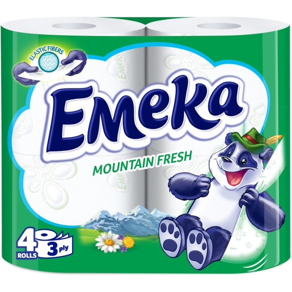 Тришаровий туалетний папір Emeka Mountain Fresh Гірська свіжість, 4 рулони (75742) - Pampik