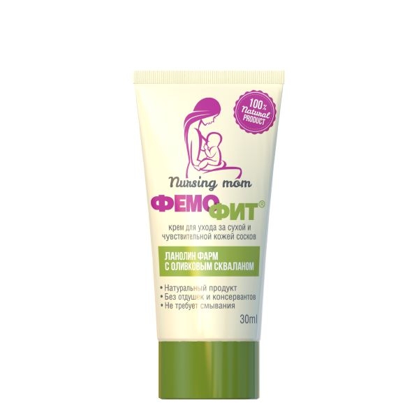 Крем для ухода за сухой и чувствительной кожей сосков Фемофит Ланолин Фарм, с оливковым скваланом, 30 мл (666342) - Pampik - 2