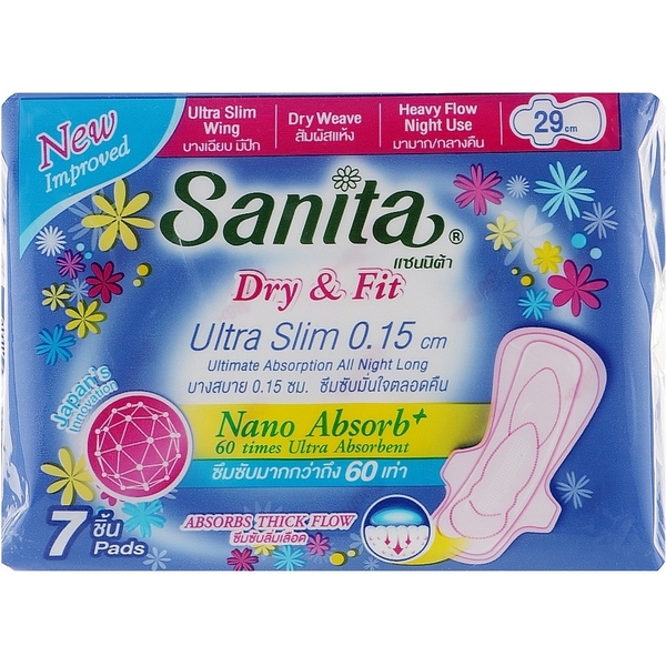Ультратонкие гигиенические прокладки Sanita Dry & Fit Ultra Slim Wing с крылышками 29 см 7 шт. - Pampik
