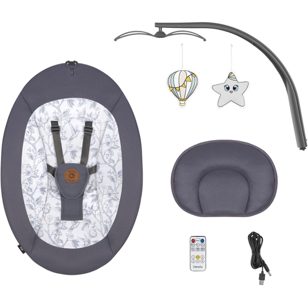 Шезлонг-гойдалка Lionelo Ralf Grey White з ігровою дугою, сіро-білий - Pampik - 7