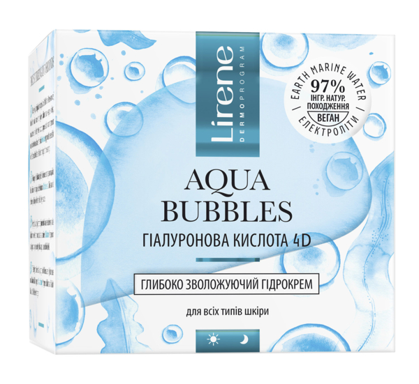 Зволожувальний гідрокрем для обличчя Lirene Aqua Bubbles Hyaluronic Acid 4D Moisturizing Hydrocream 50 мл - Pampik - 2