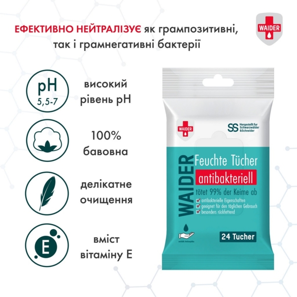 Вологі серветки Waider Антибактеріальні, 24 шт. - Pampik - 3