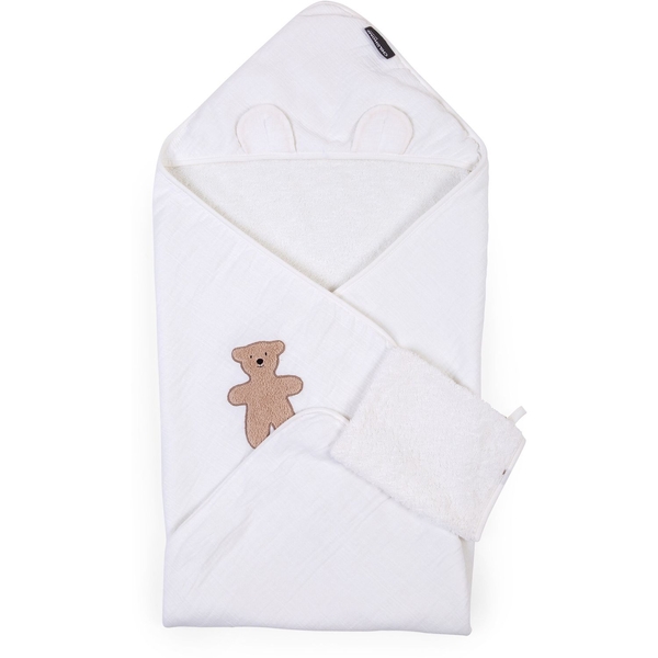 Рушник з капюшоном Childhome Terry Teddy, 80x80 см, білий (CCBCJMTB) - Pampik - 2